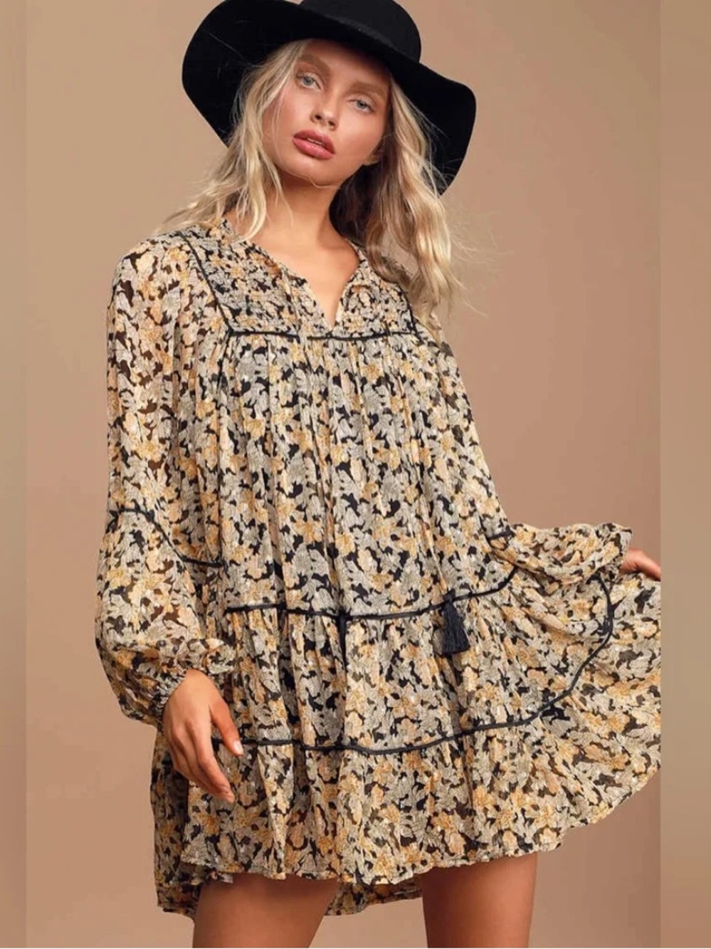 Free People Floral Tiered Mini Dress XS